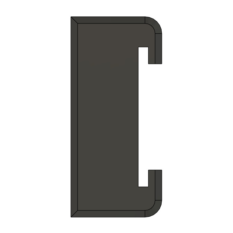 Extrusion profile of the vertical version of the clip. Showing a lower profile for holding the FPC in the channel